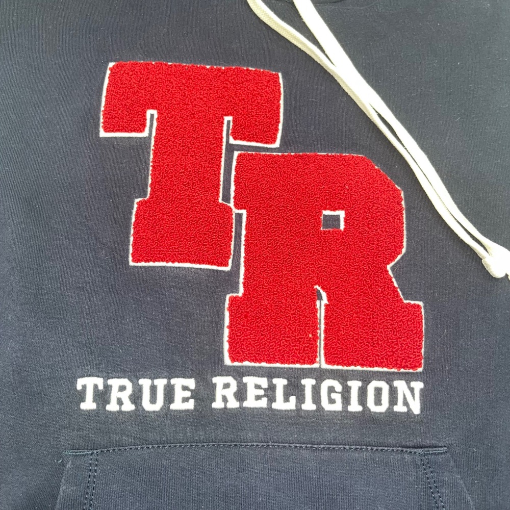 True Religion Hoodie Mens Size S/P Pullover Long Sleeve Blue Red White - Picture 6 of 11